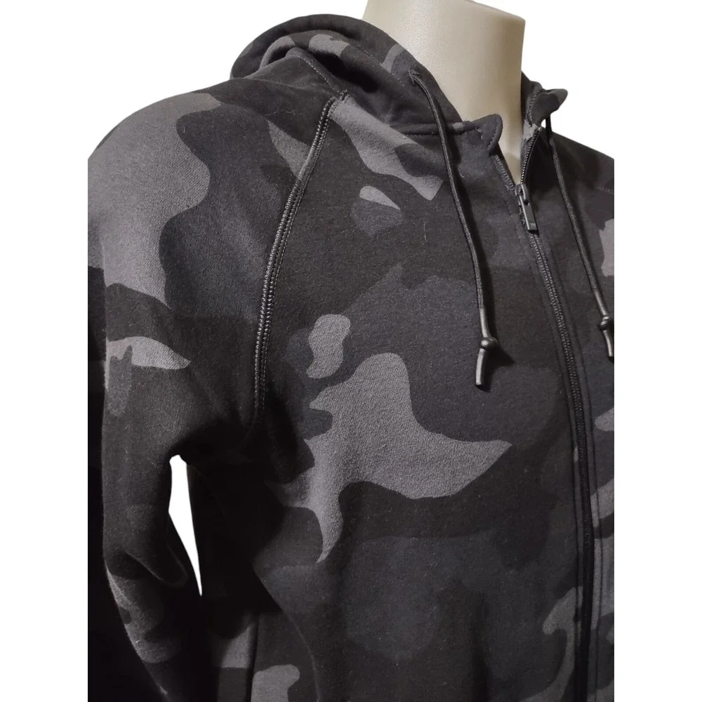 All in Motion Jacket Men's M‎ Gray Camo Full Zip Hooded Fleece Lined Drawstring